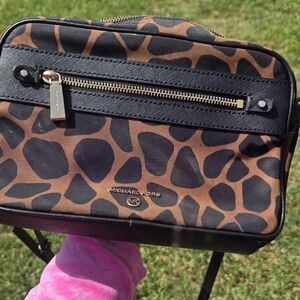 Michael Kors Giraffe-Print Crossbody in Brown and Black with Gold Hardware
